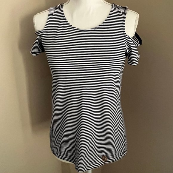Michael Kors Tops - MICHAEL KORS blue/white STRIPED stretchy COLD-SHOULDER TOP size SMALL